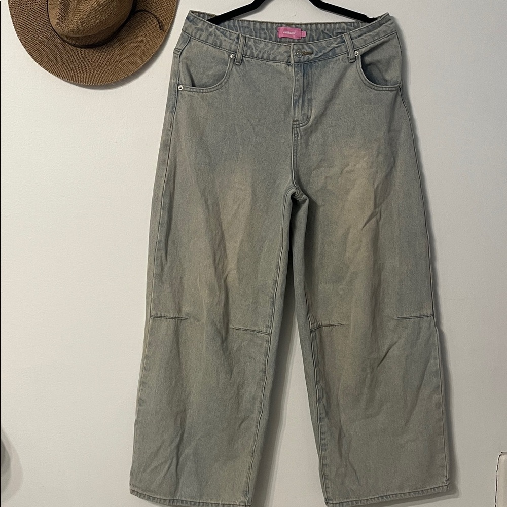 Edikted Wide Leg Jeans in Faded Sage Green